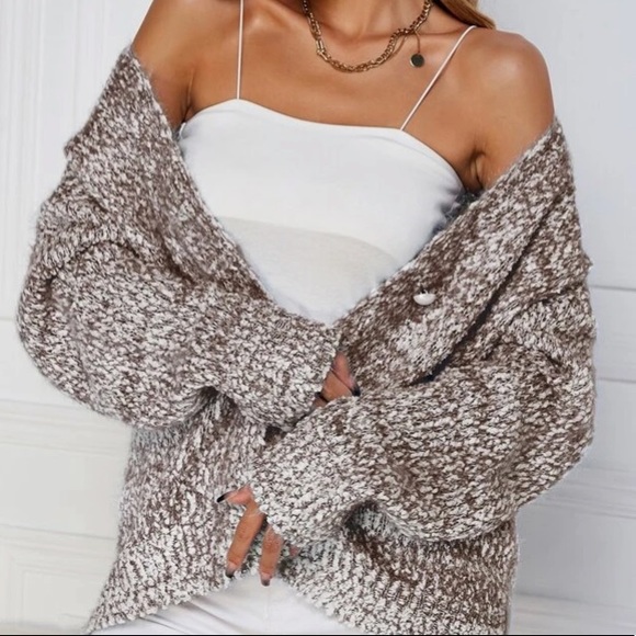 Coffee Brown/White Knit Button up Cardigan in S, M, and L - Picture 4 of 5